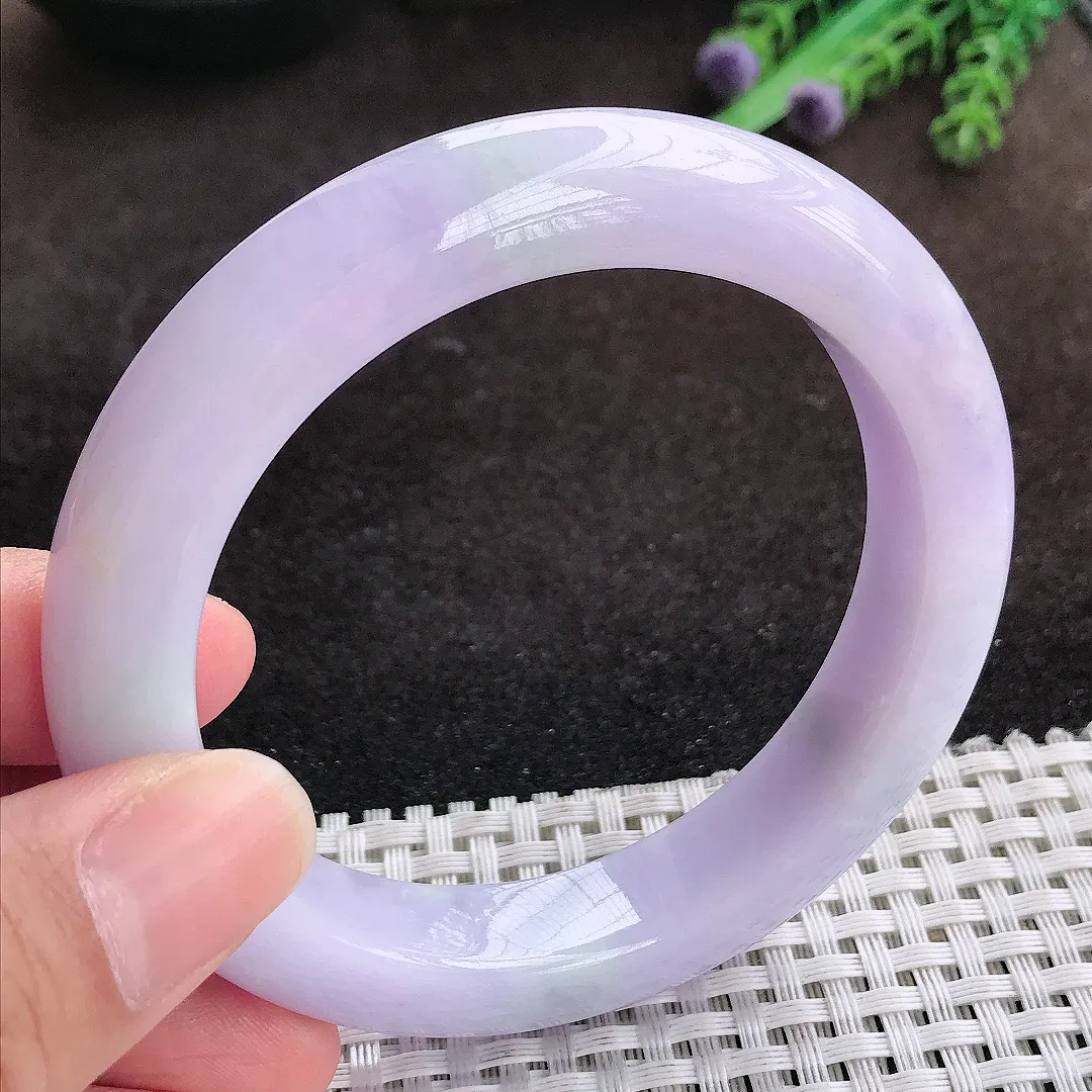 自然光58.5/12.3/9.8老坑精美油润紫罗兰手镯宽边翡翠玉镯手环