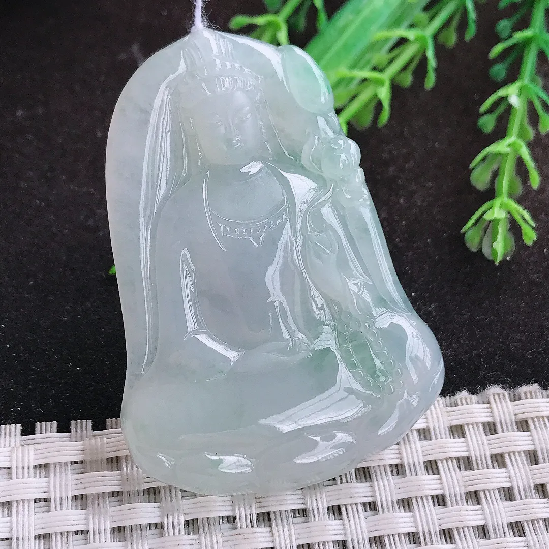 自然光54/38.6/5.5老坑冰胶水灵素衣观音挂件翡翠玉坠吊坠百搭