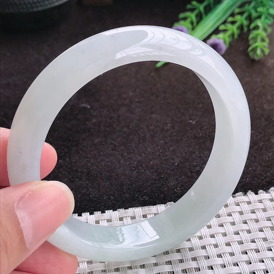 自然光58/13.5/8.3老坑冰胶果冻冰纯白月光手镯宽边翡翠玉镯手环