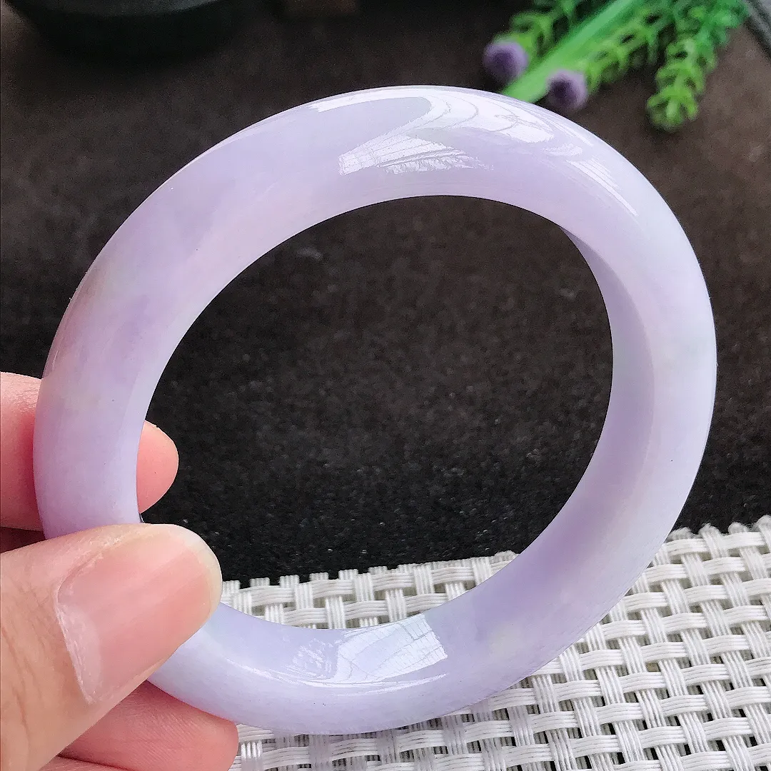 自然光58.5/12.3/9.8老坑精美油润紫罗兰手镯宽边翡翠玉镯手环