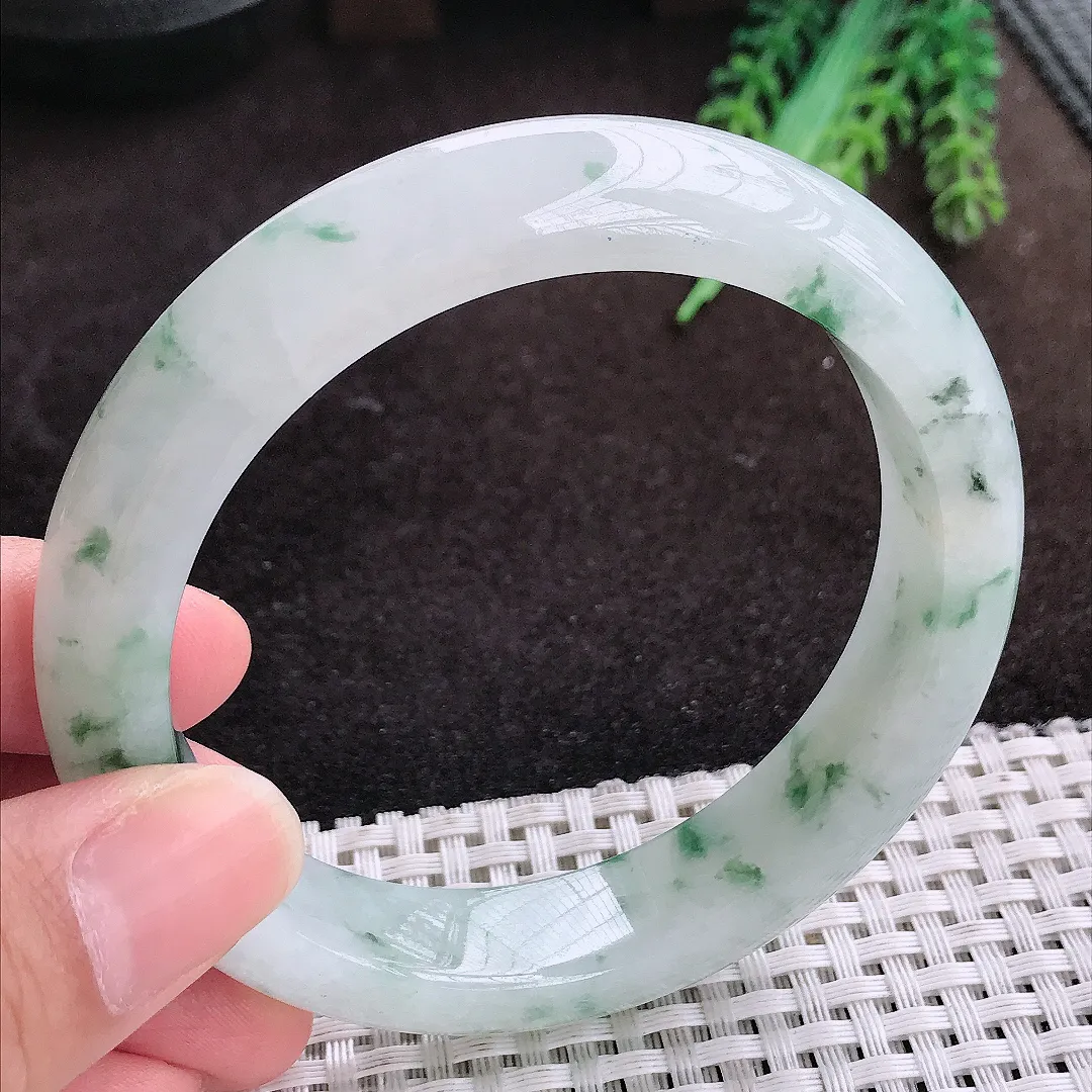 自然光60.5/13.5/9.3老坑精美冰润飘花大圈口手镯宽边翡翠玉镯手环