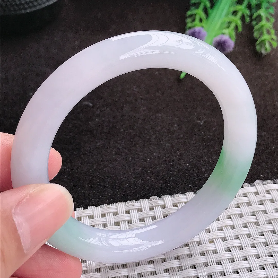 自然光54/9.4/9.6老坑冰胶果冻飘绿圆条手镯宽边翡翠玉镯手环