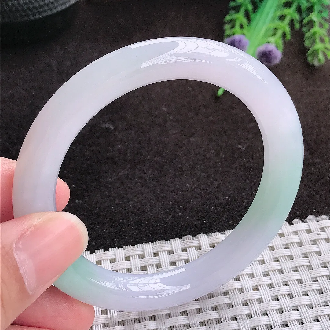 自然光54/9.4/9.6老坑冰胶果冻飘绿圆条手镯宽边翡翠玉镯手环