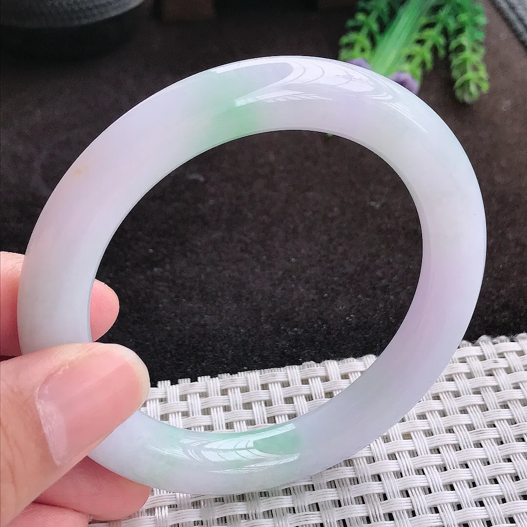自然光57.8/10.4老坑冰润水灵紫罗兰圆条手镯翡翠玉镯手环