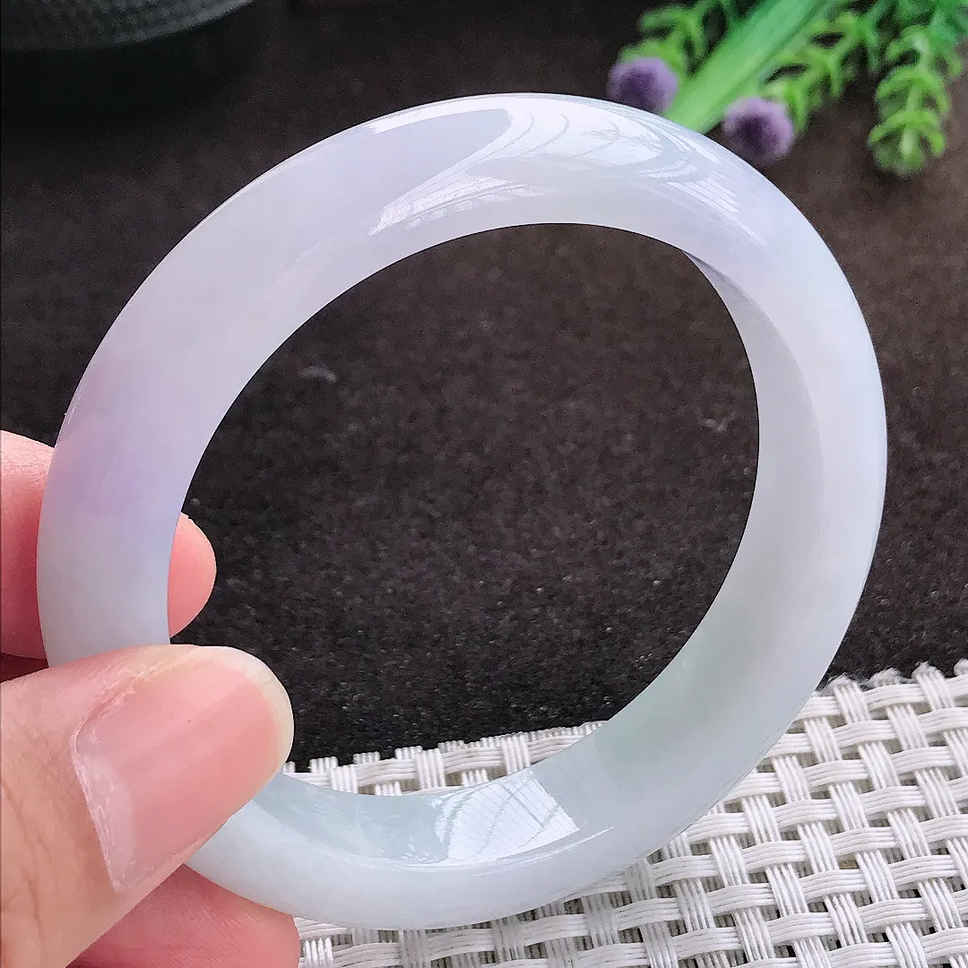 自然光55/12.4/8.5老坑冰润水灵紫罗兰手镯宽边翡翠玉镯手环
