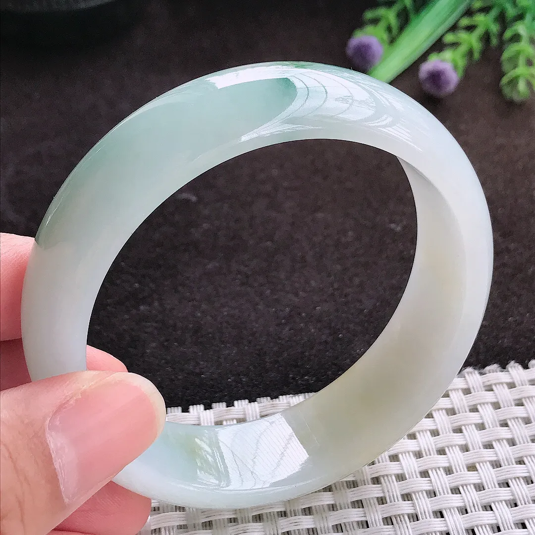 自然光58/18/7.6老坑冰胶水灵飘花轮胎手镯宽边翡翠玉镯手环