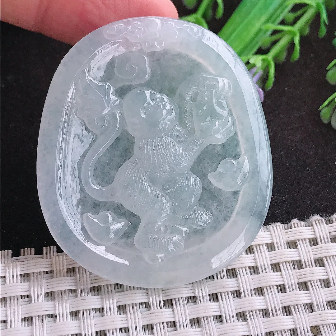 自然光49/42.6/5.1老坑冰透果冻胶白冰生肖猴挂件翡翠玉坠吊坠百搭