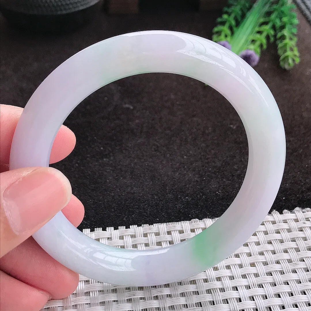 自然光57.8/10.4老坑冰润水灵紫罗兰圆条手镯翡翠玉镯手环