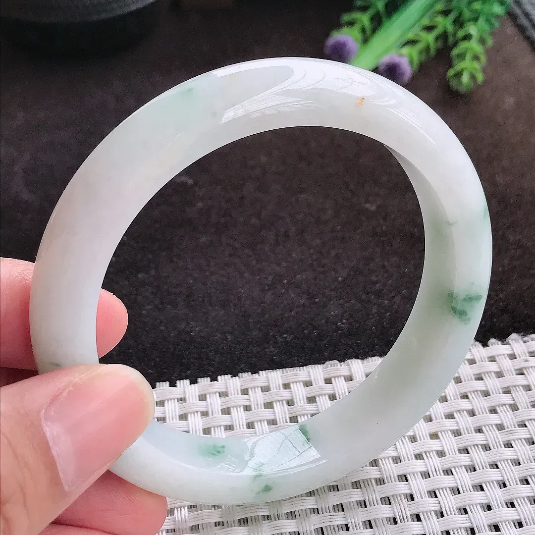 自然光58.8/12.1/8.8老坑秀气冰润飘花手镯宽边翡翠玉镯手环