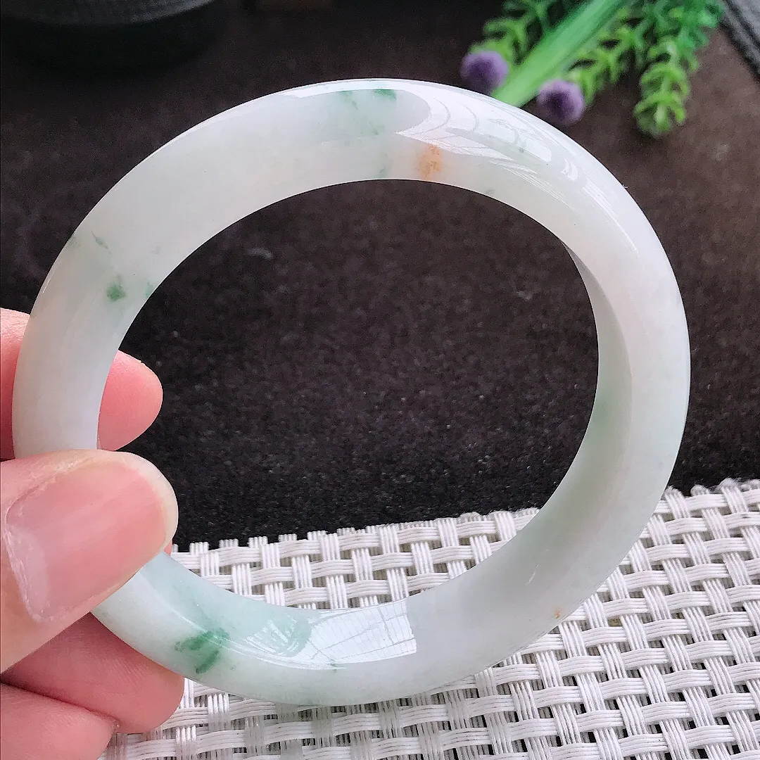 自然光58.8/12.1/8.8老坑秀气冰润飘花手镯宽边翡翠玉镯手环