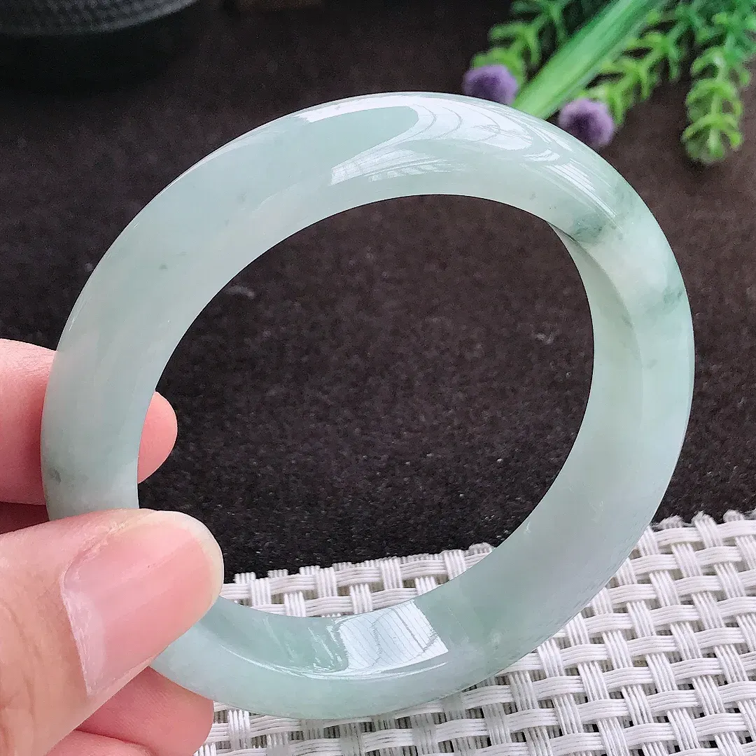 自然光55/12.9/8.3老坑冰润起胶飘花手镯宽边翡翠玉镯手环