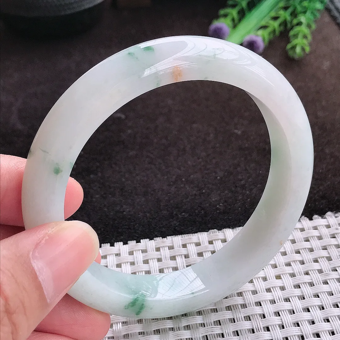 自然光58.8/12.1/8.8老坑秀气冰润飘花手镯宽边翡翠玉镯手环