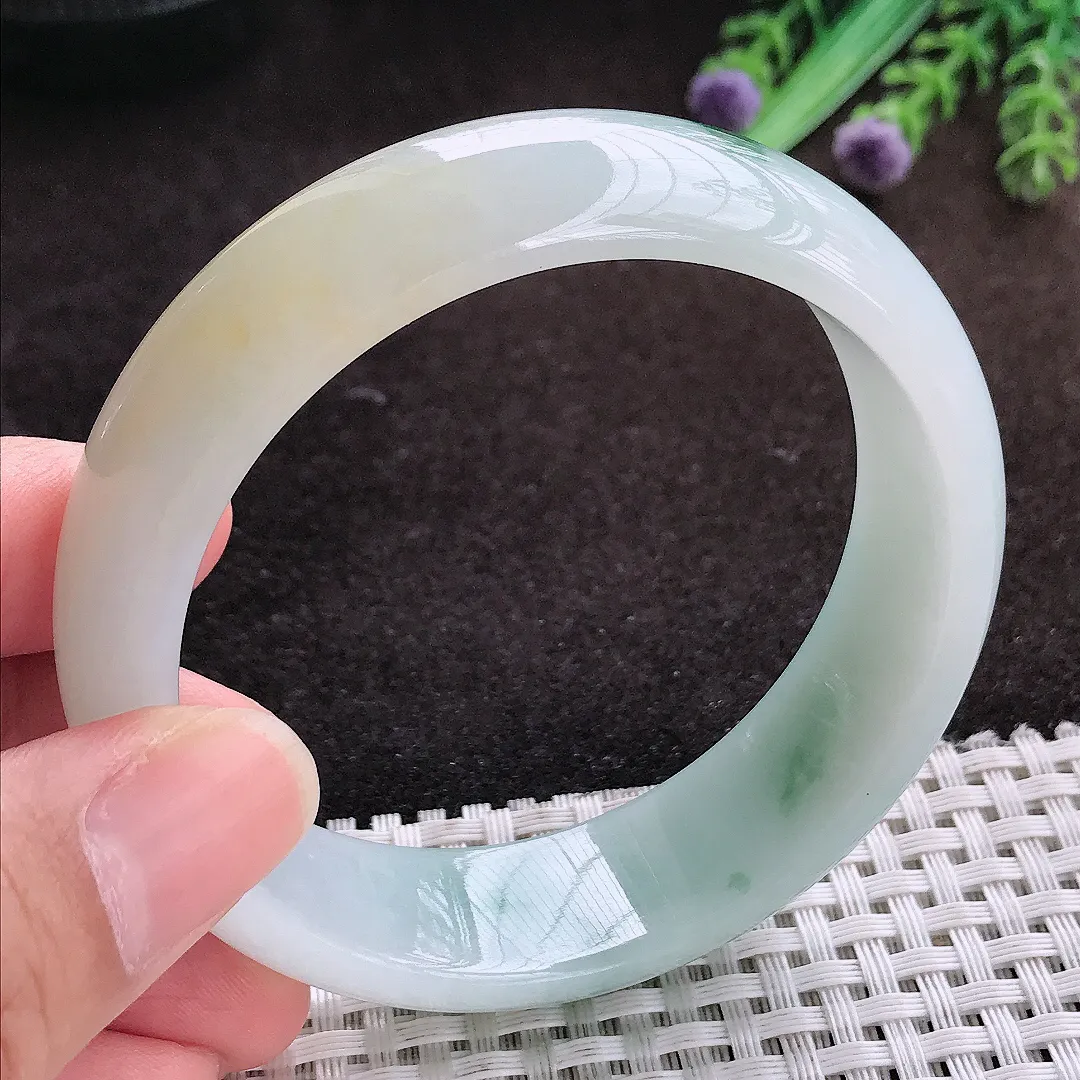 自然光58/18/7.6老坑冰胶水灵飘花轮胎手镯宽边翡翠玉镯手环