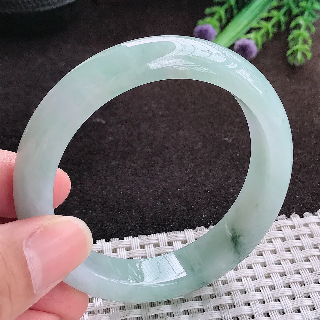 自然光55/12.9/8.3老坑冰润起胶飘花手镯宽边翡翠玉镯手环