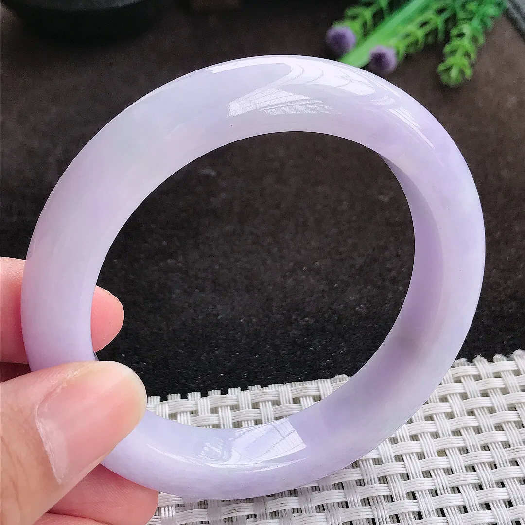 自然光58.5/12.3/9.8老坑精美油润紫罗兰手镯宽边翡翠玉镯手环