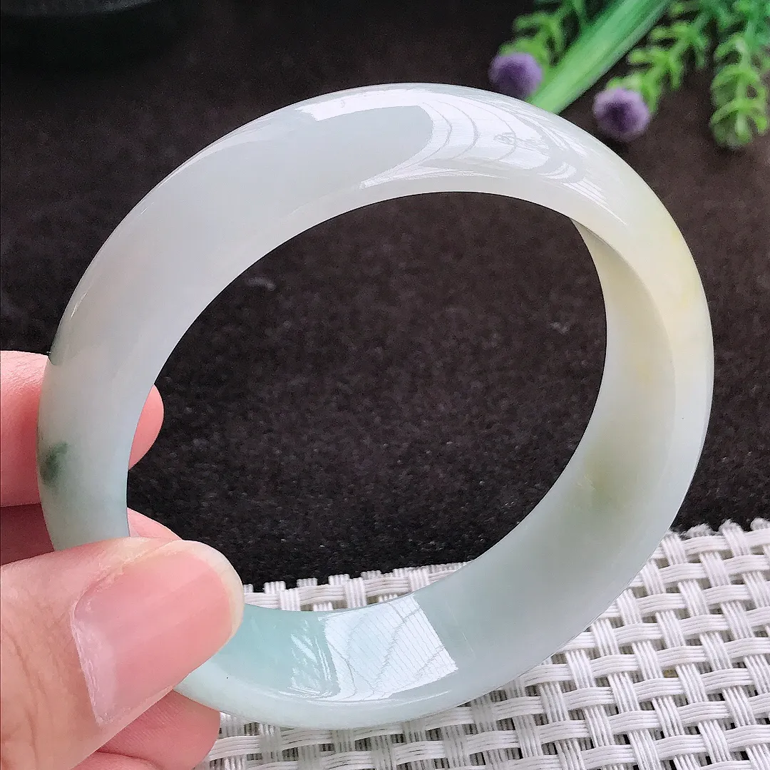 自然光58/18/7.6老坑冰胶水灵飘花轮胎手镯宽边翡翠玉镯手环