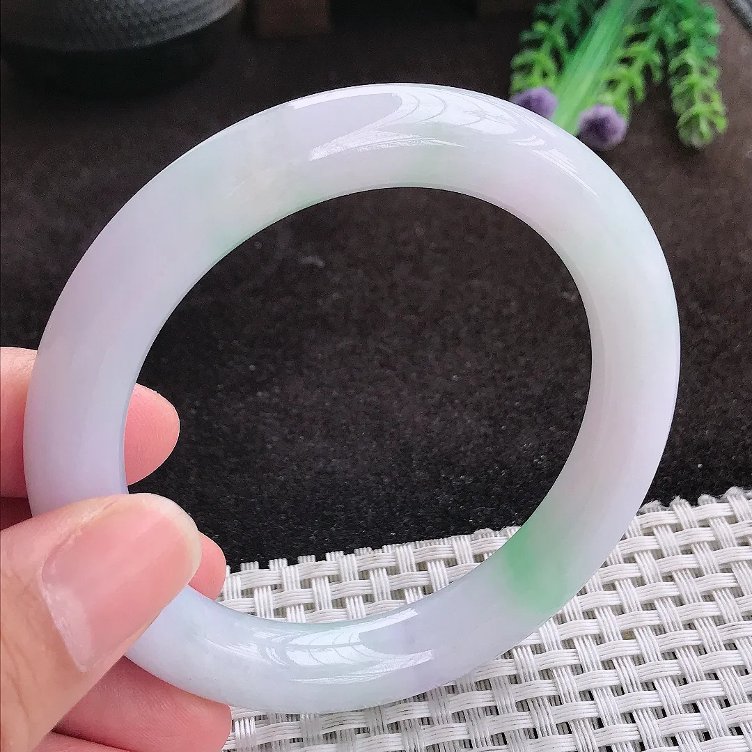 自然光57.8/10.4老坑冰润水灵紫罗兰圆条手镯翡翠玉镯手环