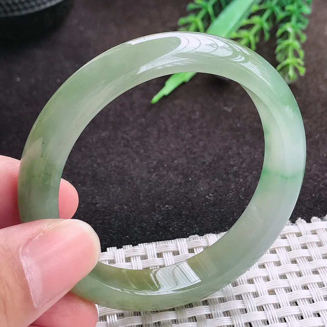 自然光52/11.1/7.3老坑冰胶水灵黄加绿手镯宽边翡翠玉镯手环小圈口