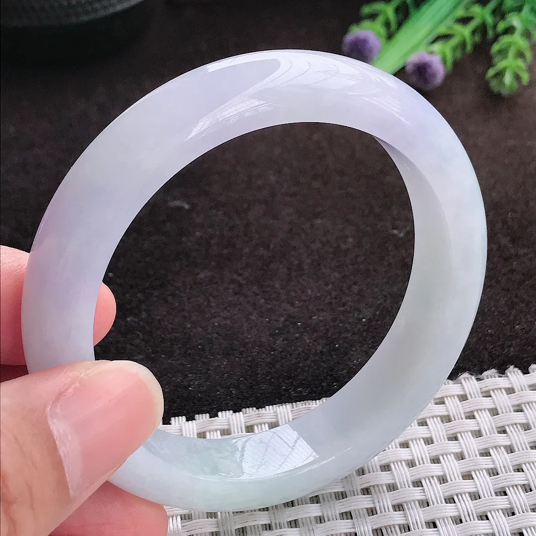 自然光55/12.4/8.5老坑冰润水灵紫罗兰手镯宽边翡翠玉镯手环
