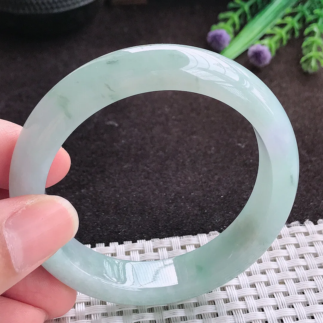 自然光55/12.9/8.3老坑冰润起胶飘花手镯宽边翡翠玉镯手环