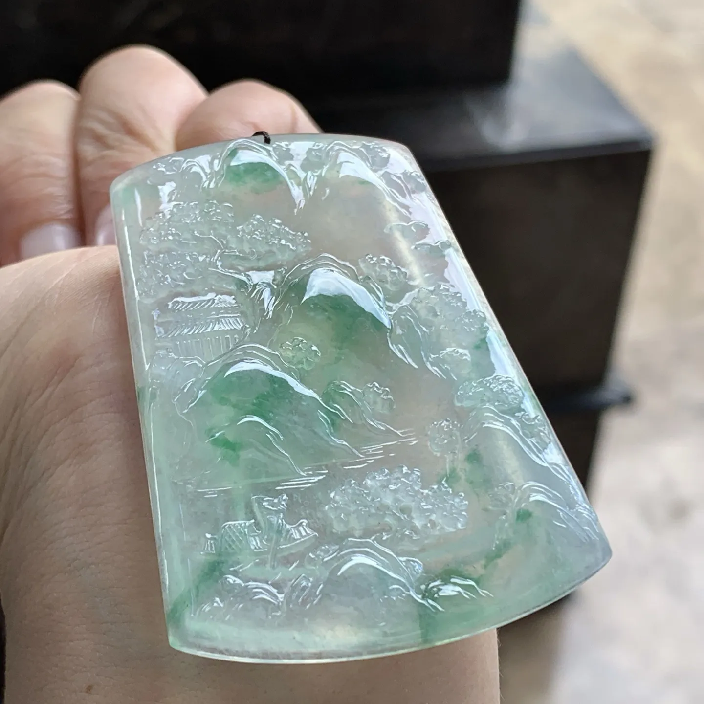 冰种绿花山水牌^_^种水好 飘花好看