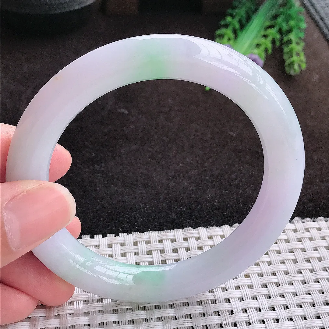 自然光57.8/10.4老坑冰润水灵紫罗兰圆条手镯翡翠玉镯手环