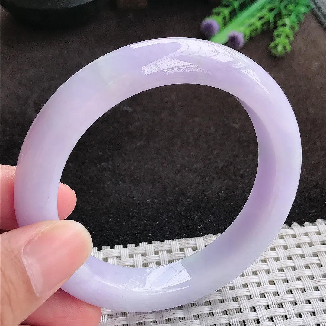 自然光58.5/12.3/9.8老坑精美油润紫罗兰手镯宽边翡翠玉镯手环