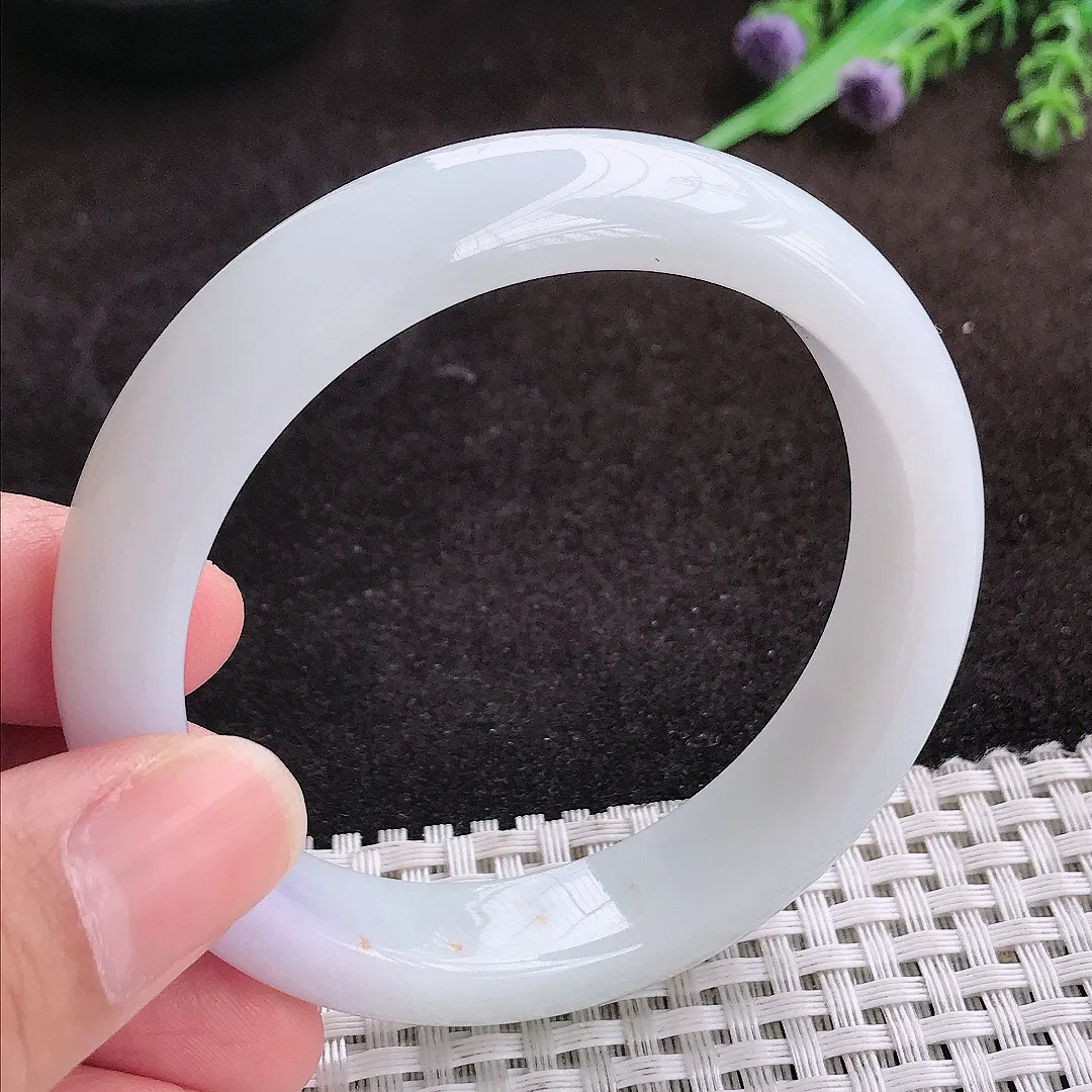 自然光55.5/12.5/8老坑秀气冰润淡紫色手镯宽边翡翠玉镯手环