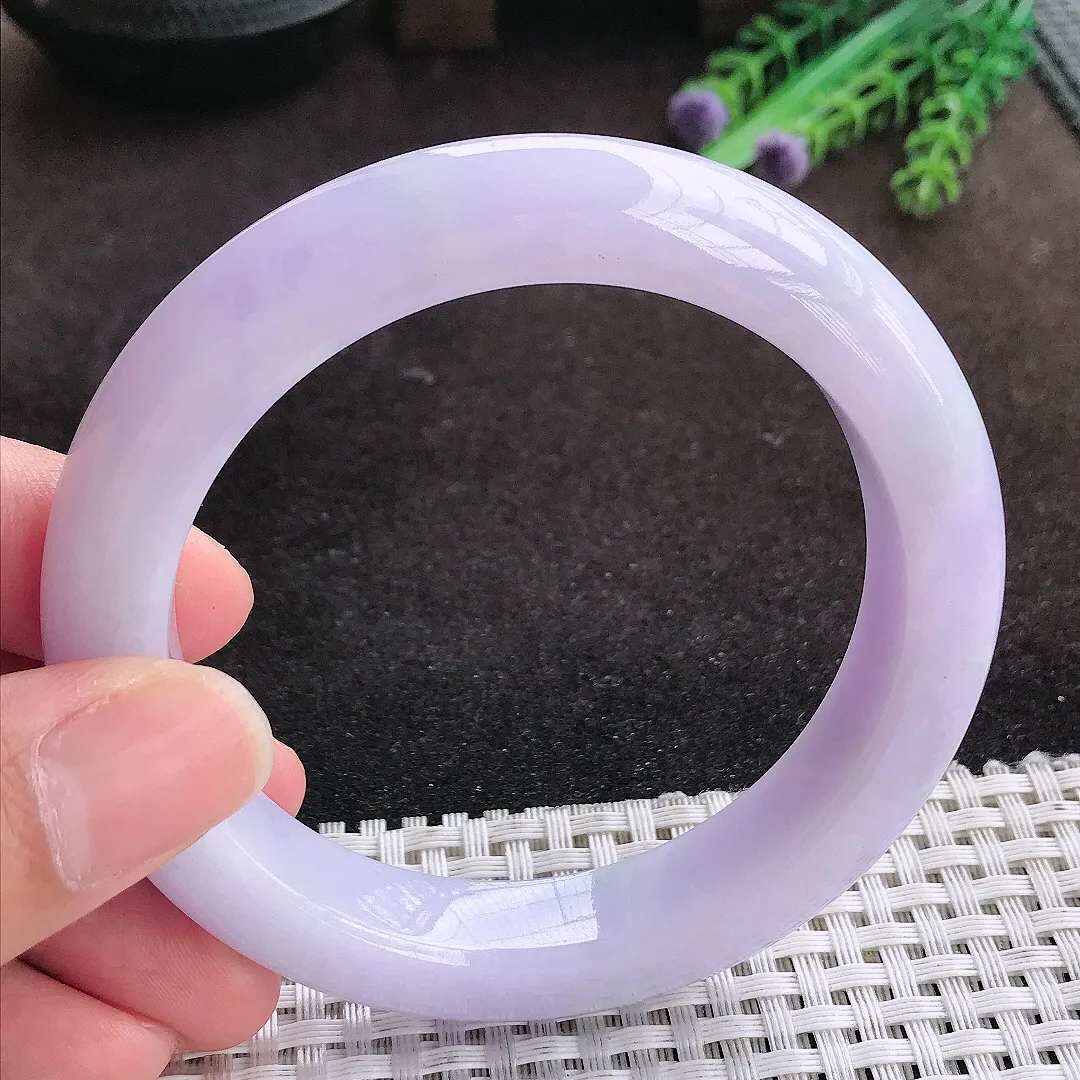 自然光58.5/12.3/9.8老坑精美油润紫罗兰手镯宽边翡翠玉镯手环