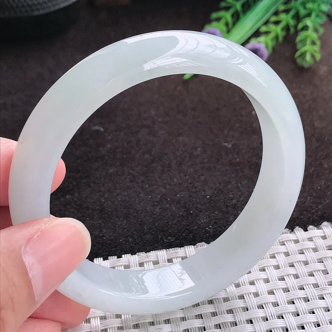 自然光58/13.5/8.3老坑冰胶果冻冰纯白月光手镯宽边翡翠玉镯手环