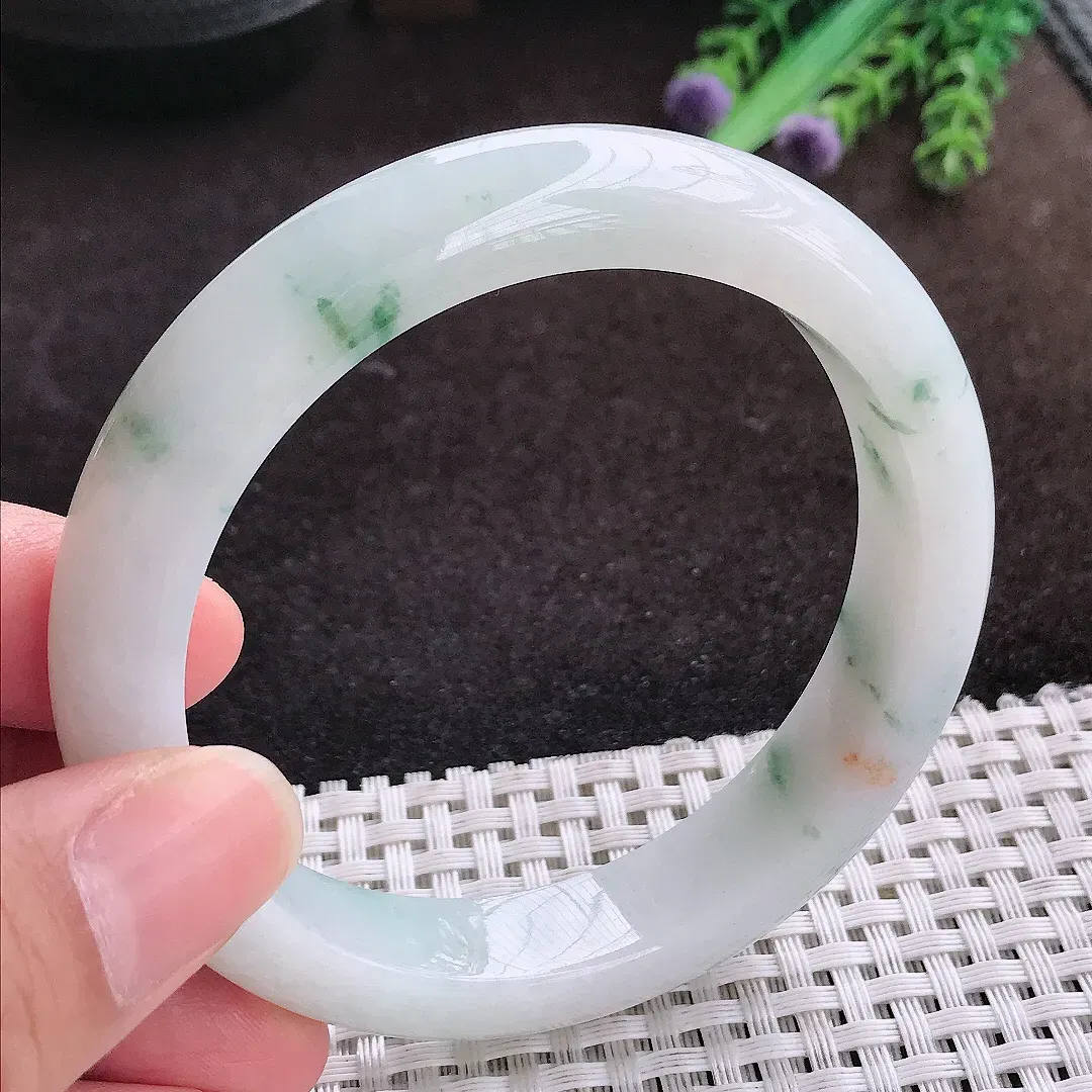 自然光58.8/12.1/8.8老坑秀气冰润飘花手镯宽边翡翠玉镯手环
