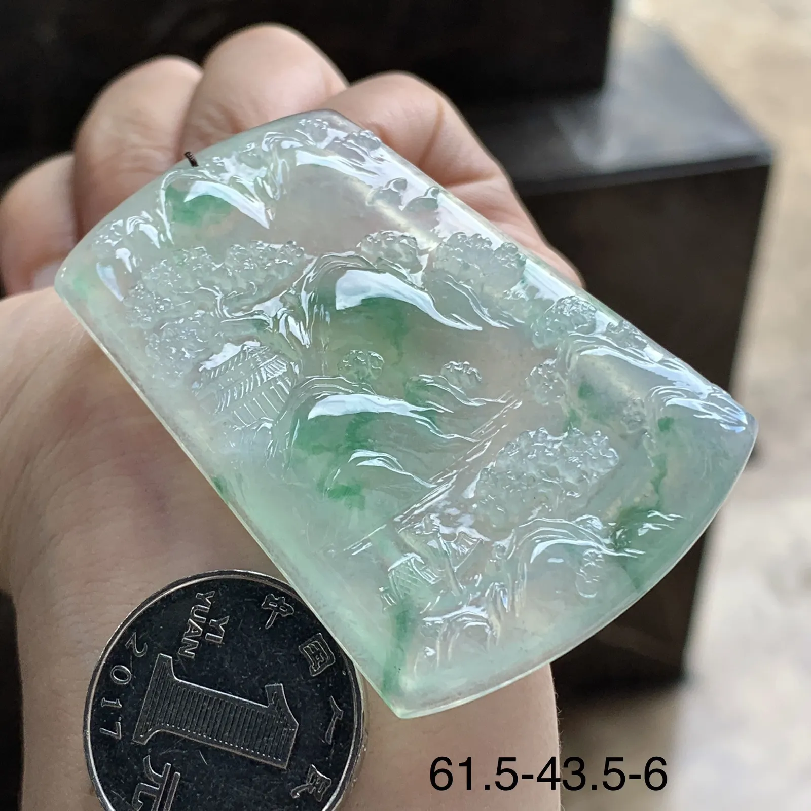 冰种绿花山水牌^_^种水好 飘花好看
