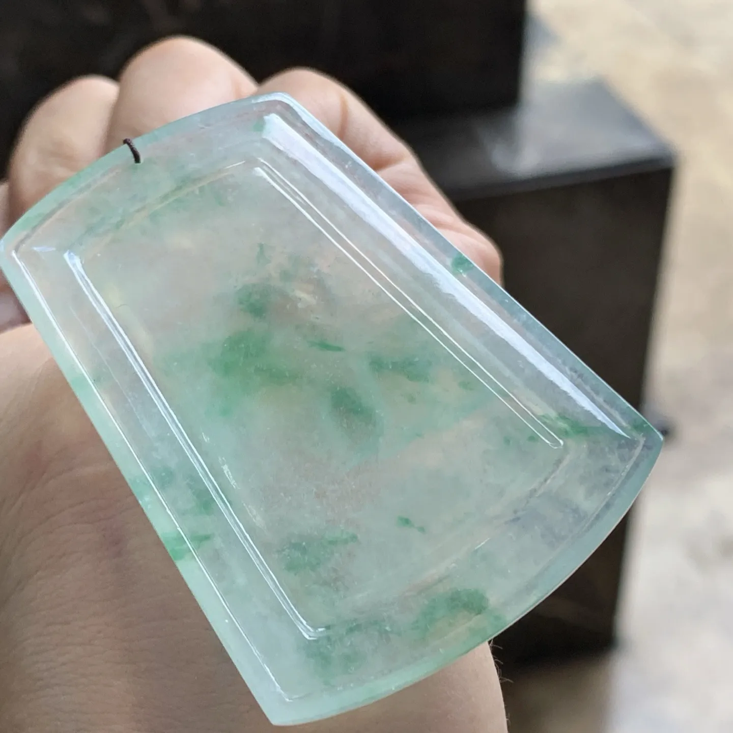 冰种绿花山水牌^_^种水好 飘花好看