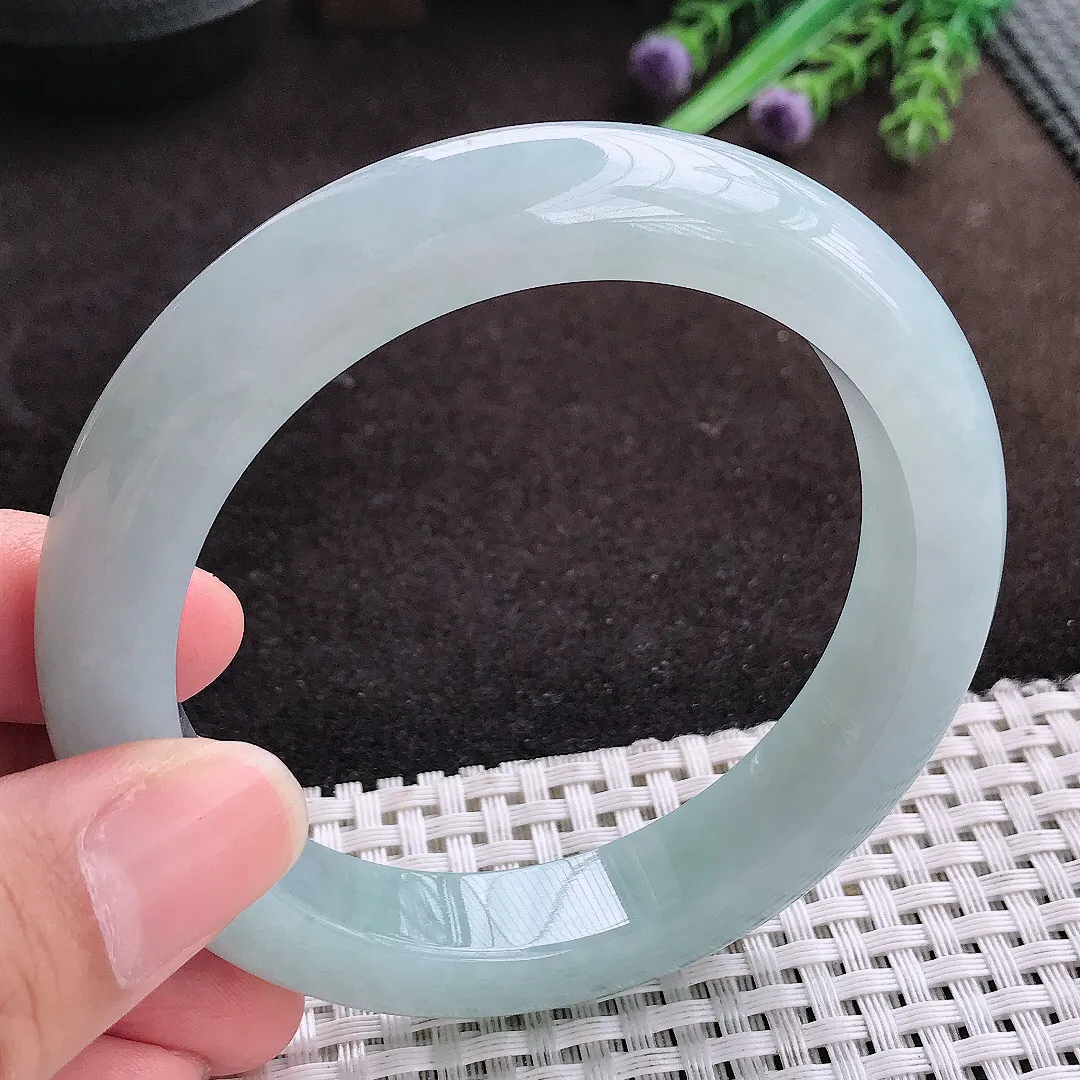 自然光59/12.4/9.5老坑冰润起胶天空蓝手镯宽边翡翠玉镯手环