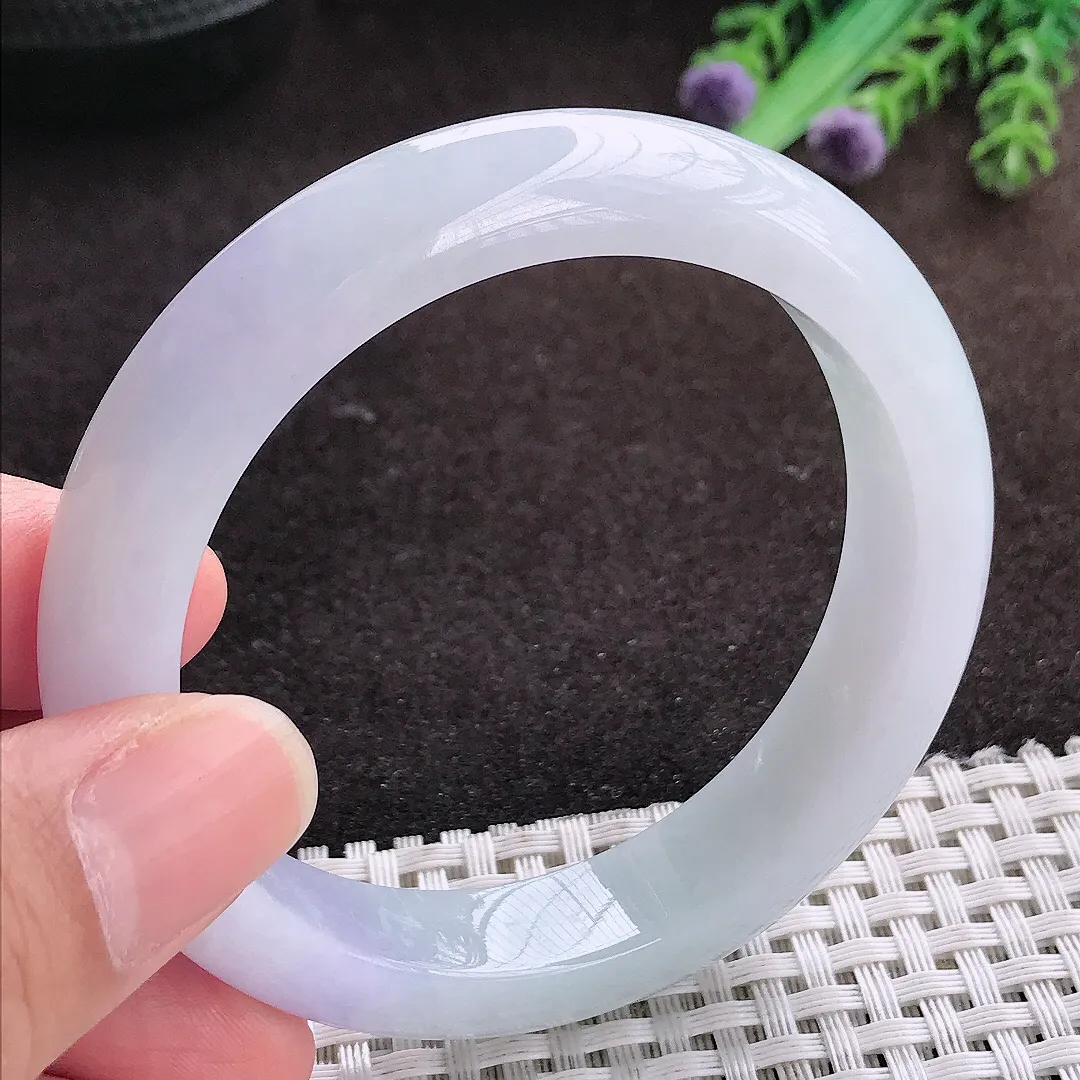 自然光55/12.4/8.5老坑冰润水灵紫罗兰手镯宽边翡翠玉镯手环