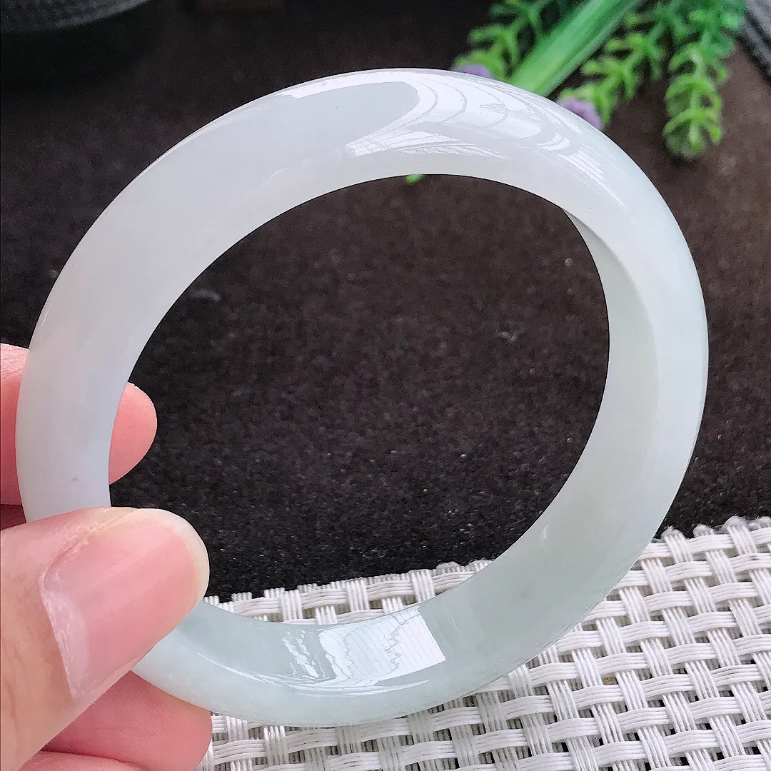 自然光58/13.5/8.3老坑冰胶果冻冰纯白月光手镯宽边翡翠玉镯手环