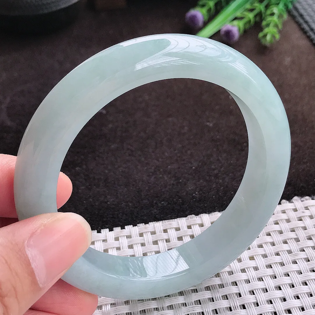 自然光59/12.4/9.5老坑冰润起胶天空蓝手镯宽边翡翠玉镯手环