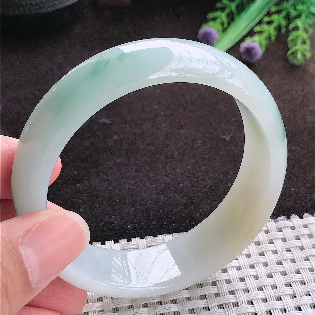 自然光58/18/7.6老坑冰胶水灵飘花轮胎手镯宽边翡翠玉镯手环