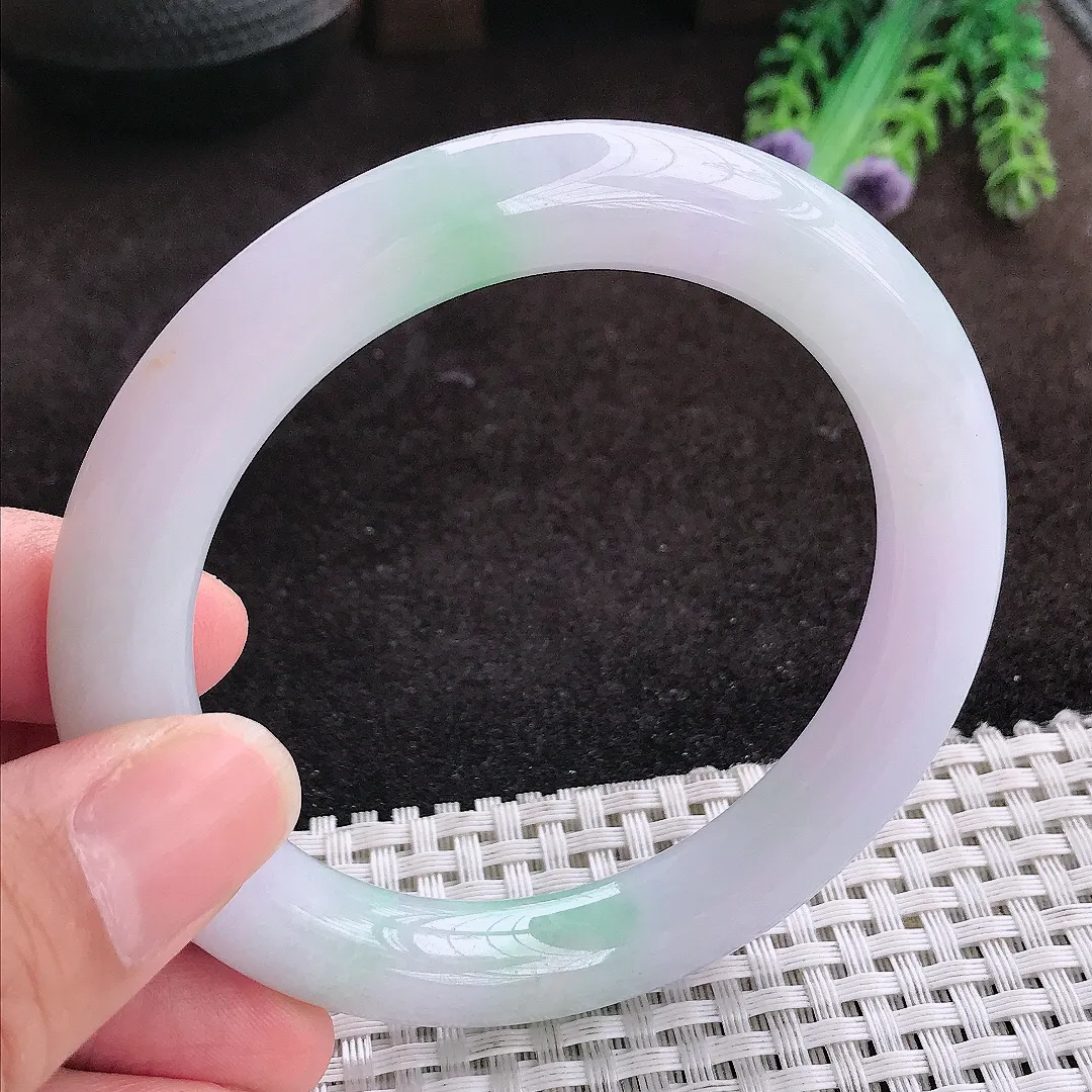 自然光57.8/10.4老坑冰润水灵紫罗兰圆条手镯翡翠玉镯手环