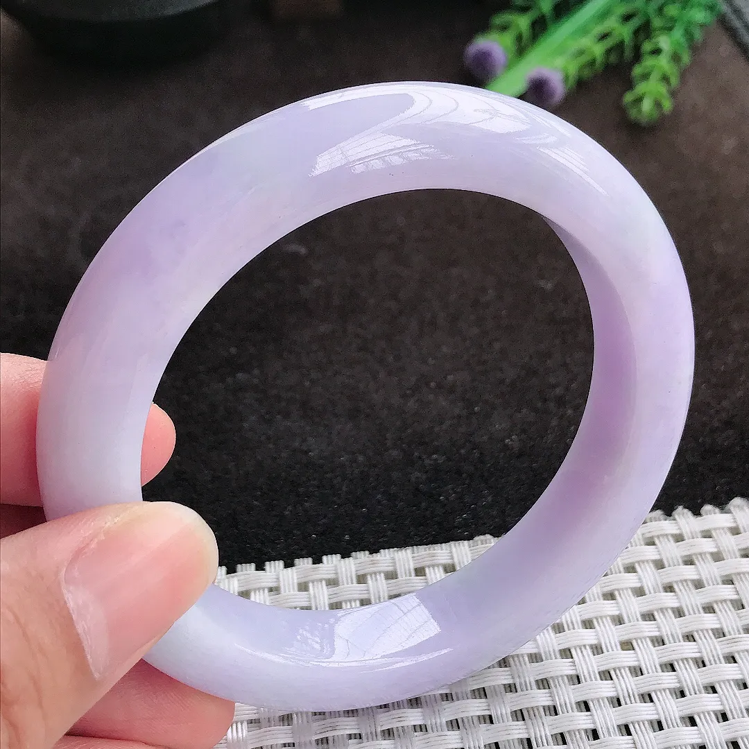自然光58.5/12.3/9.8老坑精美油润紫罗兰手镯宽边翡翠玉镯手环