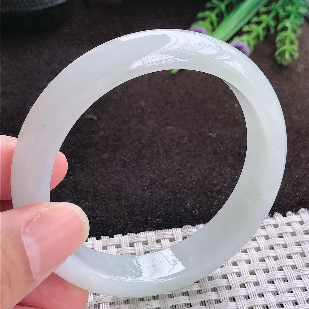 自然光58/13.5/8.3老坑冰胶果冻冰纯白月光手镯宽边翡翠玉镯手环