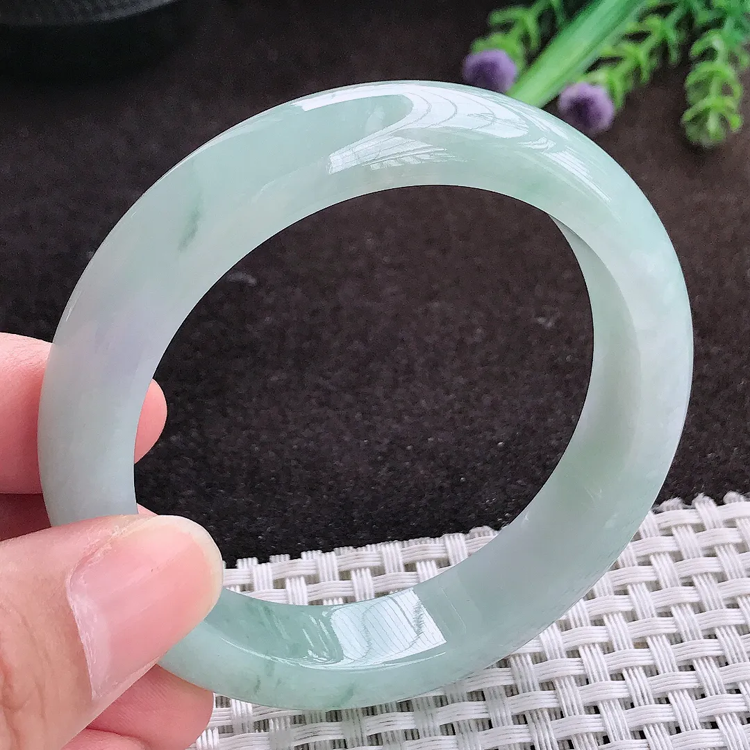 自然光55/12.9/8.3老坑冰润起胶飘花手镯宽边翡翠玉镯手环