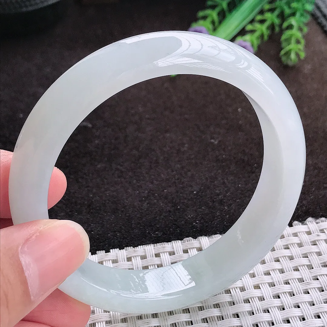 自然光58/13.5/8.3老坑冰胶果冻冰纯白月光手镯宽边翡翠玉镯手环
