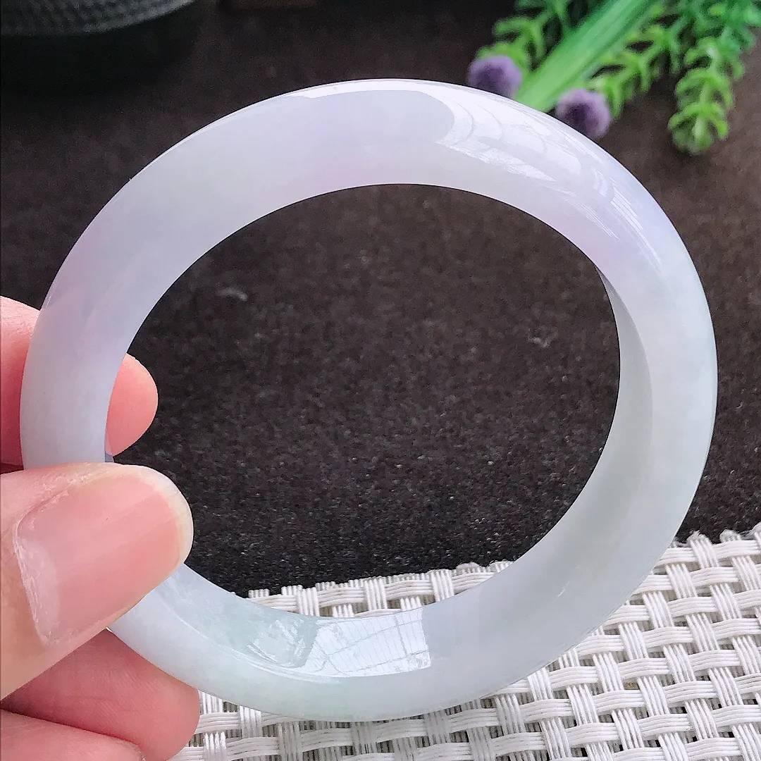 自然光55/12.4/8.5老坑冰润水灵紫罗兰手镯宽边翡翠玉镯手环