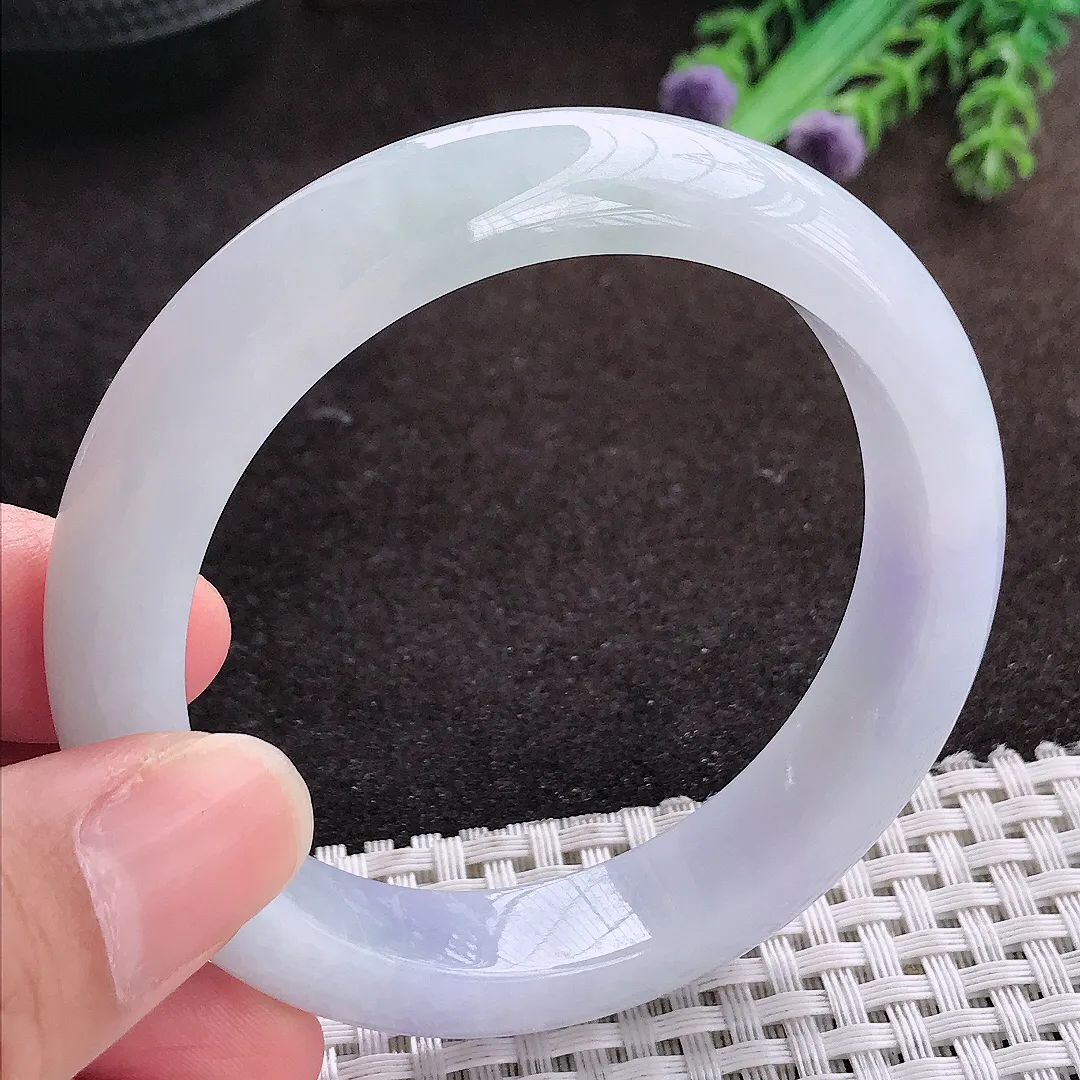 自然光55/12.4/8.5老坑冰润水灵紫罗兰手镯宽边翡翠玉镯手环