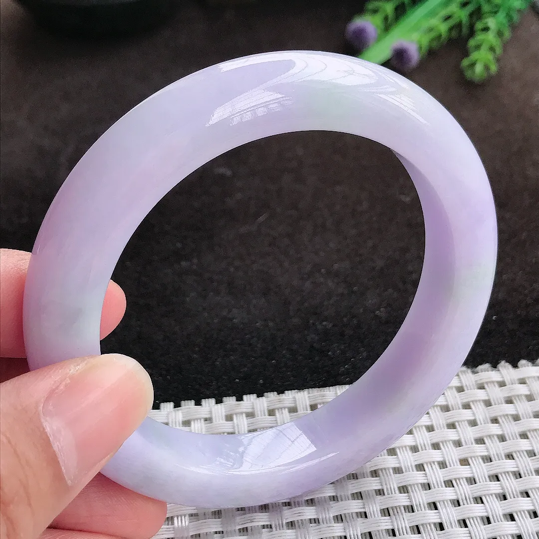 自然光58.5/12.3/9.8老坑精美油润紫罗兰手镯宽边翡翠玉镯手环