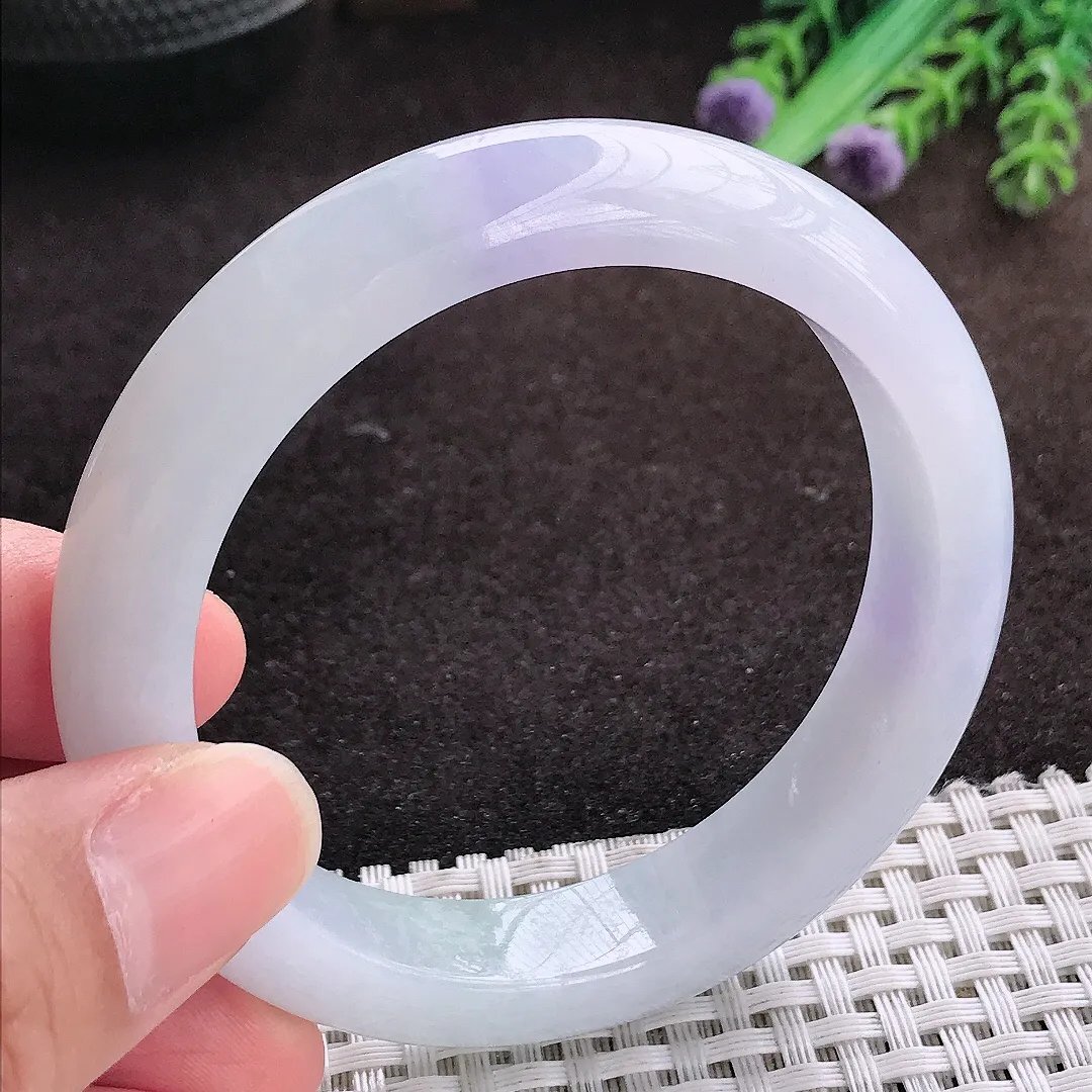 自然光55/12.4/8.5老坑冰润水灵紫罗兰手镯宽边翡翠玉镯手环