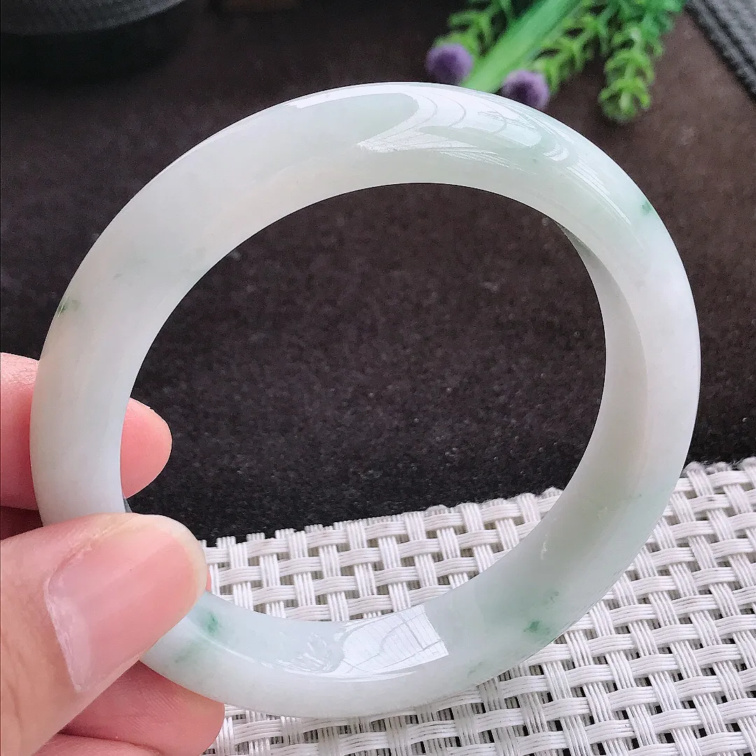自然光58.8/12.1/8.8老坑秀气冰润飘花手镯宽边翡翠玉镯手环