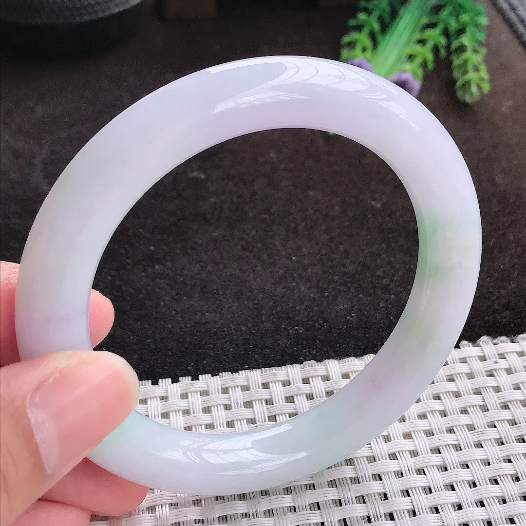自然光57.8/10.4老坑冰润水灵紫罗兰圆条手镯翡翠玉镯手环