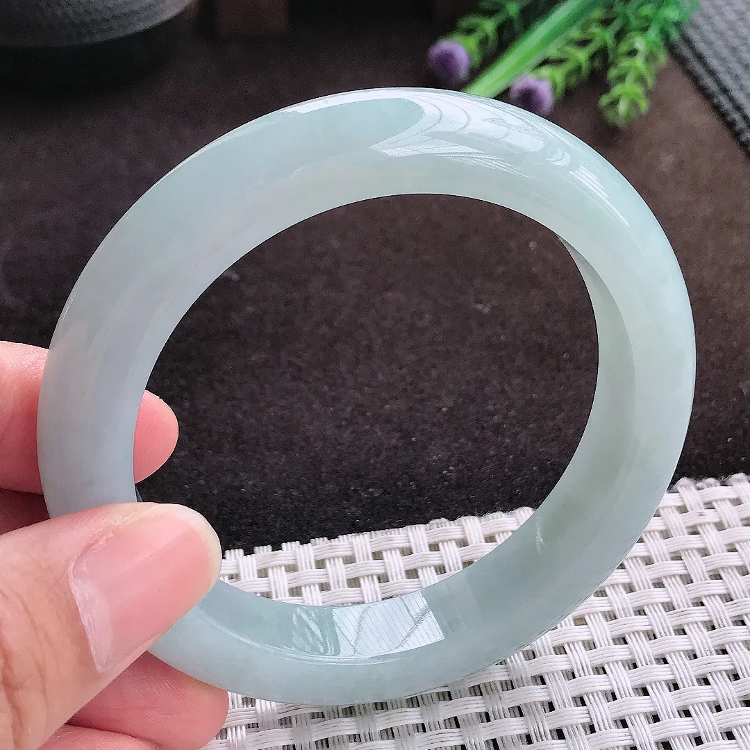 自然光59/12.4/9.5老坑冰润起胶天空蓝手镯宽边翡翠玉镯手环